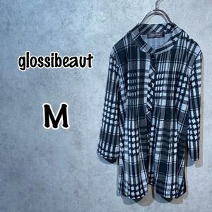 【glossibeaut】（M）ピンタックブラウス＊チェック＊ストレッチ＊七分丈