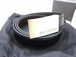 1円 ■美品■ BVLGARI ブルガリ レザー リバーシブル ベルト 表記サイズ 110/44 ビジネス メンズ 紳士 ブラック系×ブラウン系 FD9322