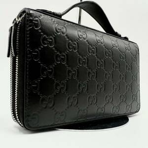 未使用級/ダブルジップ●GUCCI グッチ オーガナイザー マイクロシマ トラベルケース クラッチバッグ 長財布 2室 メンズ ビジネス ブラック 