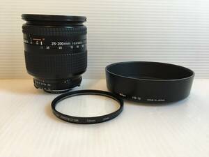 ○Y455○現状品 カメラ レンズ ニコン Nikon AF NIKKOR 28-200mm 1:3.5-5.6 D フード HB-12 Kenko MC PROTECTOR 72mm