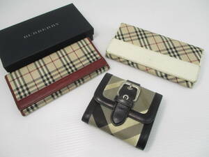 2411604-015 BURBERRY バーバリー ノバチェック×レザー 等 がま口 長財布 三つ折り財布 計3点