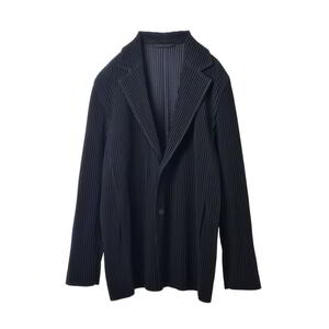 美品 ISSEY MIYAKE HOMME PLISSE プリーツ加工 ジャケット 3 ブラック イッセイミヤケ KL4BQH2L40