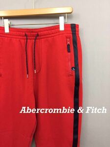 【新品・タグ付】アバクロ Abercrombie & Fitch フリース ジョガーパンツ スウェット ボトムス レッド メンズ Lサイズ ～□&