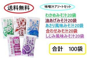 即席味噌汁5種100袋　アミュード　わかめ　油あげ　あさり風味　合わせ　しじみ風味　みそ汁の詰め合わせセット　送料無料