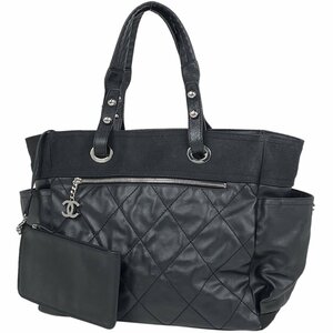 【ジャンク品】シャネル CHANEL パリビアリッツ トート GM ココマーク トートバッグ コーティングキャンバス ブラック レディース 【中古】