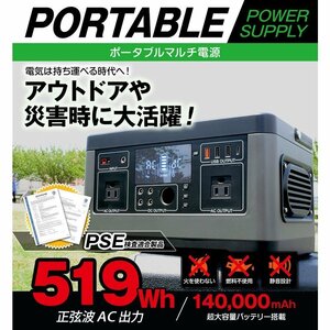 在庫有即納/新品★ポータブル電源500W 大容量140,000mAh/519Wh 防災グッズ スマホ 車中泊 アウトドア キャンプ 家庭用蓄電池 台風PD-CNP500