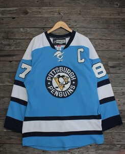 リーボック製 NHL ピッツバーグ ペンギンズ ＃87 シドニー・クロスビーモデル 水色 表50