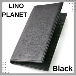 LINO PLANET 長財布 本革 メンズ 小銭入れなし 牛革 ブラック　黒