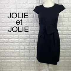 【Mサイズ】JOLIE et JOLIE ブラック リボンデザイン 半袖ドレス