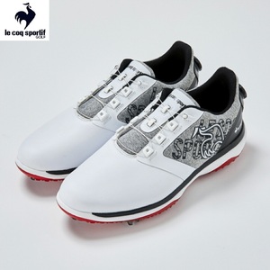 ・スピード発送 le coq sportif GOLF(ルコックゴルフ)マイクロファイバーPUレザー ダイヤル式スパイクシューズ QQ2SJA02(WHGY)２５．５ＣＭ