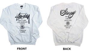 メンズ レディース STUSSY スウェット トレーナー プルオーバー ホワイト L カジュアル ストリート 人気 y2k アウター インポート