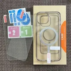 iPhone14用ハードケース+フィルム2枚セット透明だけど茶色です。