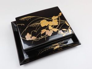 古美術品 螺鈿 秋草蒔絵 小箱 盆付 煙草入 TK001