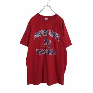 JERZEES 半袖 プリント Tシャツ XL レッド ネイビー ホワイト ビッグサイズ MLB アスレチックス スポーツ 古着卸 アメリカ仕入 a503-5981