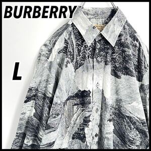 【入手困難激レアモデル】BURBERRY LONDON バーバリーロンドン Dreamscape ドリームスケープ 金タグ 総柄 シルク混 長袖シャツ メンズ