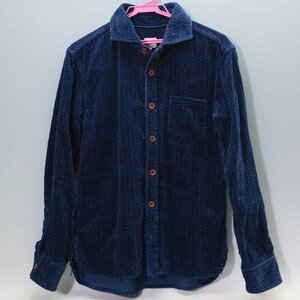 美品！桃太郎ジーンズ ウォバッシュコーデュロイ 長袖シャツ 36(Sサイズ) ネイビー MOMOTARO JEANS◆984f18