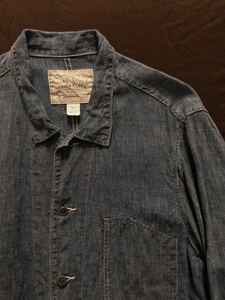 【名作】極美品 RRL LINEN WORK COVERALL ダブルアールエル リネン インディゴ 本藍染め ワーク ジャケット カバーオール ラルフローレン L