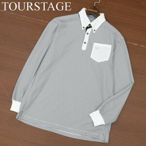 TOURSTAGE ツアーステージ 通年 長袖 ロゴ刺繍★ ボタンダウン チェック ポロシャツ Sz.M　メンズ ゴルフ　C4T00434_1#C