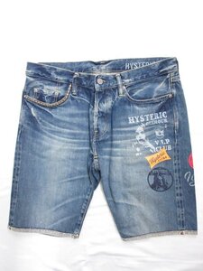 HH超美品【ヒステリックグラマー HYSTERIC GLAMOUR】D242AM04 ショートデニムパンツ (メンズ) W34 L10 インディゴブルー □32MPA2053