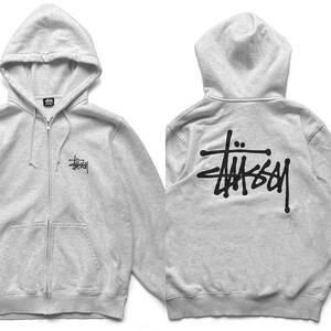 Stussy｜23AW Basic Logo Zip Hoodie／パーカー (Heather Gray) [M]｜BASIC STSSY HOODIE／ステューシー／ジップアップパーカー／Old