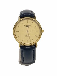 LONGINES◆クォーツ腕時計/アナログ/レザー/GLD/BLK/社外ベルト