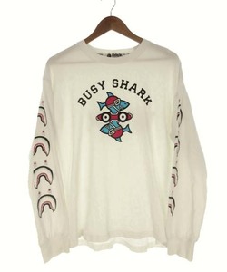 アベイシングエイプ A BATHING APE Busy Shark Relaxed Fit Heavy Weight L/S Tee シャーク プリント ロング Tシャツ ホワイト M