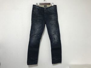 本物アルマーニジーンズARMANI JEANSコットンダメージ加工デニムパンツビジネススーツアメカジメンズミリタリー29S青ブルールーマニア製