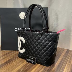 ★正規品 美品★CHANEL シャネル バッグ トートバッグ カンボンライン ブラック マトラッセ ココマーク シール、カードあり