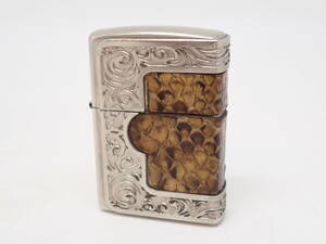 42620 ★ ZIPPO ジッポー オイルライター パイソン 蛇革 火花OK ★ 中古品 長期保管品