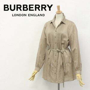 美品◆BURBERRY LONDON/バーバリー ロンドン 共布ベルト付 コットン＆リネン ブザム 長袖 シャツ チュニック ベージュ 38 国内正規品