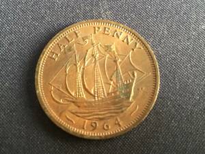 英国　ハーフペニー硬貨　1964年