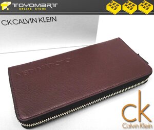 1161●カルバンクライン ck Calvin Klein●新品　スコッチガード加工　ラウンドファスナー 牛革長財布　ボルドー　定価19800円