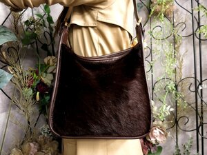 ●超美品●LOEWE ロエベ●ハラコ カーフ レザー 本革●ワンショルダー バッグ●ダークブラウン●ゴールド金具●肩掛け●かばん●Js53702