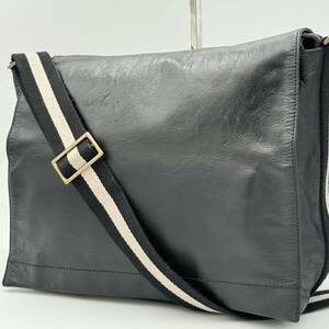 【美品/A4可】 ●BALLY バリー メッセンジャーバッグ サコッシュ ショルダー ボディバッグ 斜め掛け 黒 本革 レザー メンズ トレスポ 黒