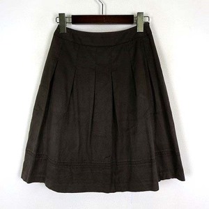 インディヴィ INDIVI スカート フェイクスエード フレアスカート プリーツ タック ひざ丈 XS 05 ダークブラウン 茶 小さいサイズ