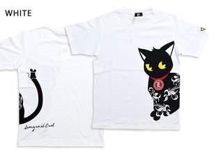 チラッとこっちミールアール半袖Tシャツ◆LIN ホワイトXLサイズ AL-75041 ネコ 黒猫 鼠 ネズミ