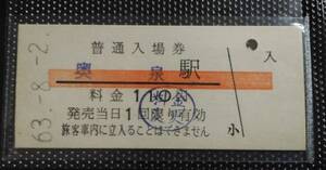 ☆ 大井川鉄道 ☆ 奥泉駅 110円 硬券 入場券▽ B型硬券 昭和63年 ☆　