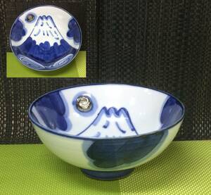 新品【即決】ご飯茶碗 有田焼 手描き染付「富士山」茶付碗　1個
