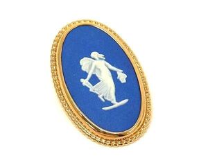 ■美品■ WEDGWOOD ウェッジウッド ジャスパー カメオ ピンブローチ ピンバッジ アクセサリー ブルー系×ゴールド系 DG0941