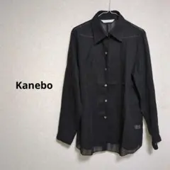 Kanebo 長袖シアーシャツ　ストライプ　オーガンジー　ブラック　日本製