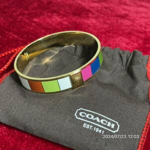 美品 COACH コーチ ゴールドボディ パステルカラー バングル ブレスレット アクセサリー 