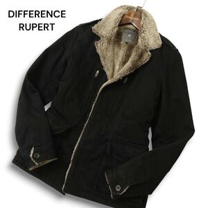 DIFFERENCE RUPERT ルパート 秋冬 ボア★ ヘリンボーン ミリタリー 中綿 ジャケット Sz.3 メンズ 黒　C5T00013_1#N