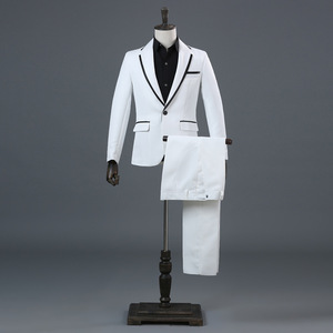 ST02-11a新品 上質 2点セット ホワイト(白)+黒ライン 3色の展開スーツ メンズ スーツセット タキシード上着 ズボンS M L-2XL演奏会舞台衣装