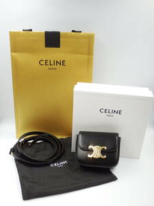 ◇【美品】CELINE/セリーヌ/トリオンフ/ミニクロードポーチ/ブラック/ショルダーバッグ/ミニショルダー/マイクロバッグ/保存袋/箱/紙袋