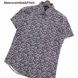 Abercrombie&Fitch アバクロンビー＆フィッチ 花柄 総柄★ SUPER SLIM 半袖 ストレッチ シャツ Sz.M　メンズ ネイビー　C4T03161_4#A