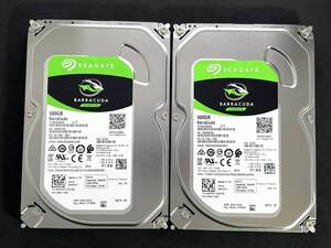 ★ 2個セット ★ 500GB ★【使用時間：2ｈ＆2ｈ】 ST500DM009　/　Seagate BarraCuda　新品同様 2019年製 薄型 3.5インチHDD[管理■NDPZ