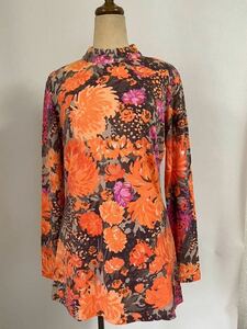 アンティーク1960年代　フラワープリント　チュニックドレス　NY購入　カットウール　《レア》