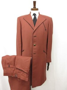 超美品【銀座山形屋 GINZA YAMAGATAYA】スタンドカラー 3ボタン スーツ (メンズ) 52～54相当 ブラウン系 無地 ロングジャケット◯32RMS0468