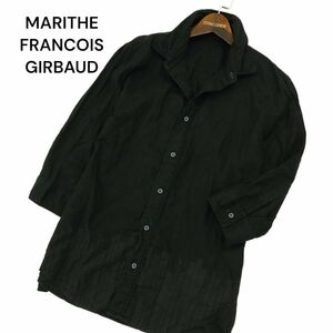 MARITHE FRANCOIS GIRBAUD マリテフランソワ ジルボー 春夏 裾デザイン柄★ 7分袖 シャツ Sz.M　メンズ 黒　A4T02338_3#A