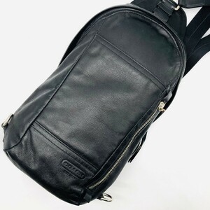 1円●美品●COACH コーチ ボディバッグ ショルダーバッグ クロスボディ レザー ブラック　黒　70617 メンズ